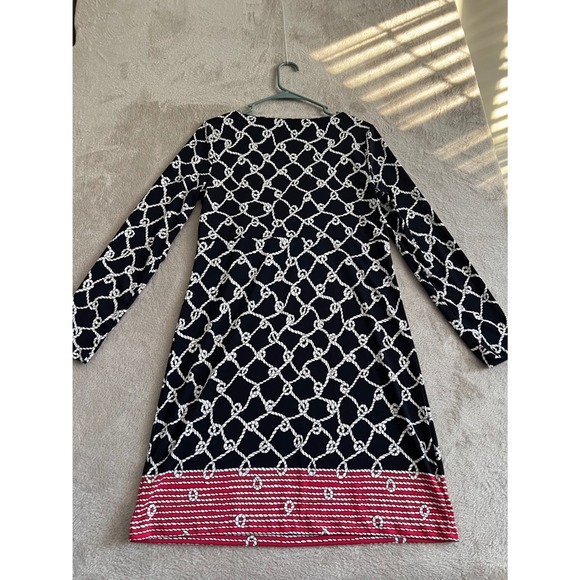 Nautica Mens Navy Blue Rope Lattice Print Long Sleeve Shift Dress Red Hem L - Picture 3 of 9